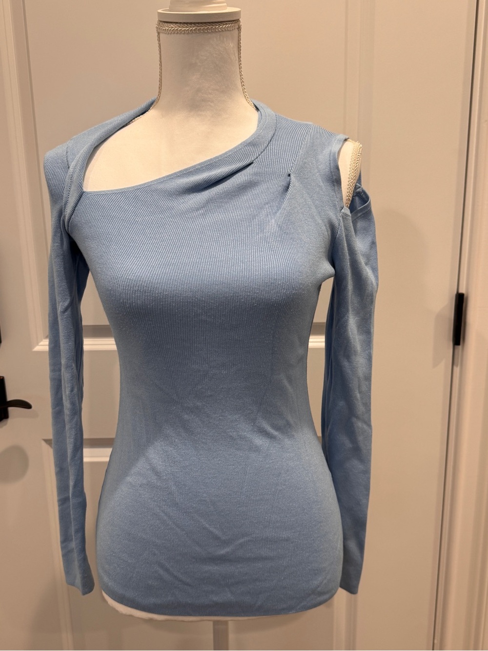 INC International Concepts Light Blue Asymmetrical Cutout Long-Sleeve Dress